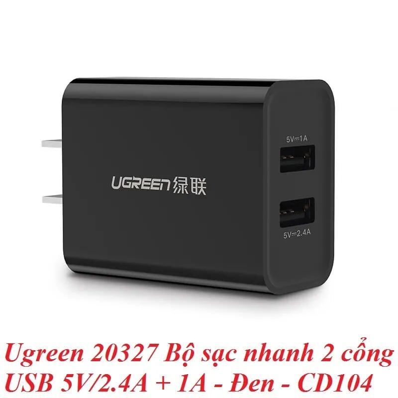 Ugreen UG20327CD104TK Màu Đen Bộ sạc nhanh 2 cổng USB 5V/2.4A + 1A - HÀNG CHÍNH HÃNG