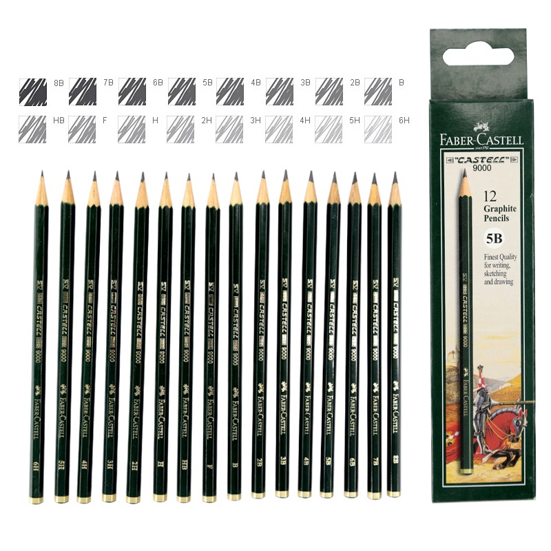 Bút chì Faber-Castell 9000 2B/3B/4B/5B/6B/7B/8B dùng để vẽ phác họa, viết chữ