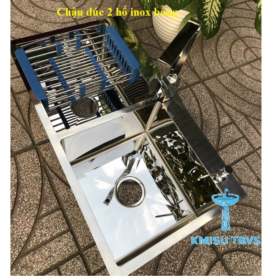 Chậu đúc bóng, chậu rửa chén bát 2 hố inox. KMISU Thiết bị vệ sinh