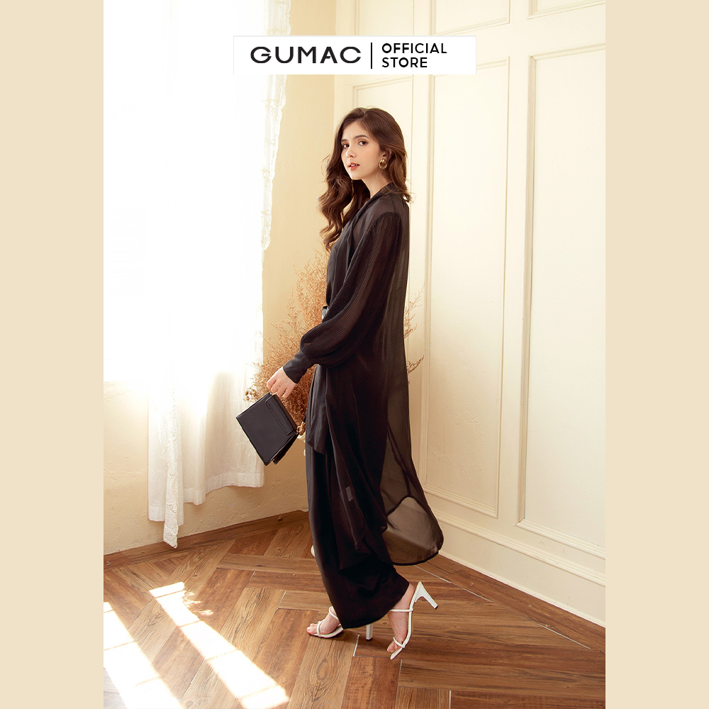 Đầm dáng xòe nữ GUMAC DB915 sơ mi thắt nơ