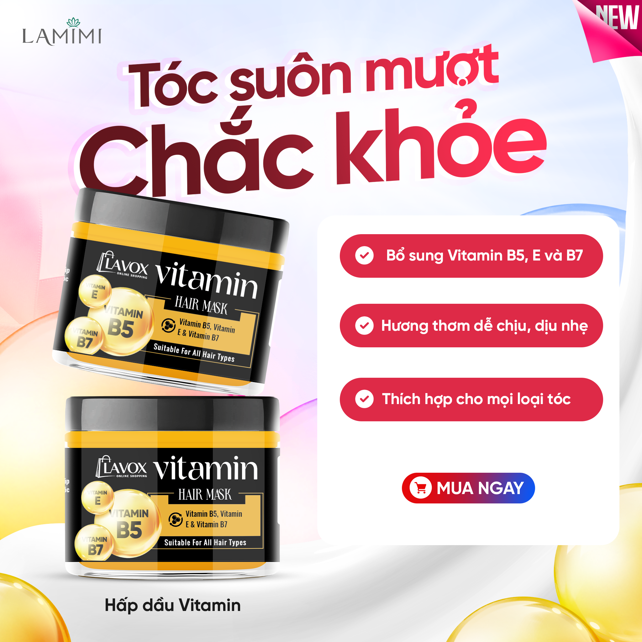 Kem Ủ Tóc Hấp Dầu Lavox Online Shopping Vitamin 120ml - Giảm Gãy Rụng Dưỡng Tóc Lamimi Chính Hãng