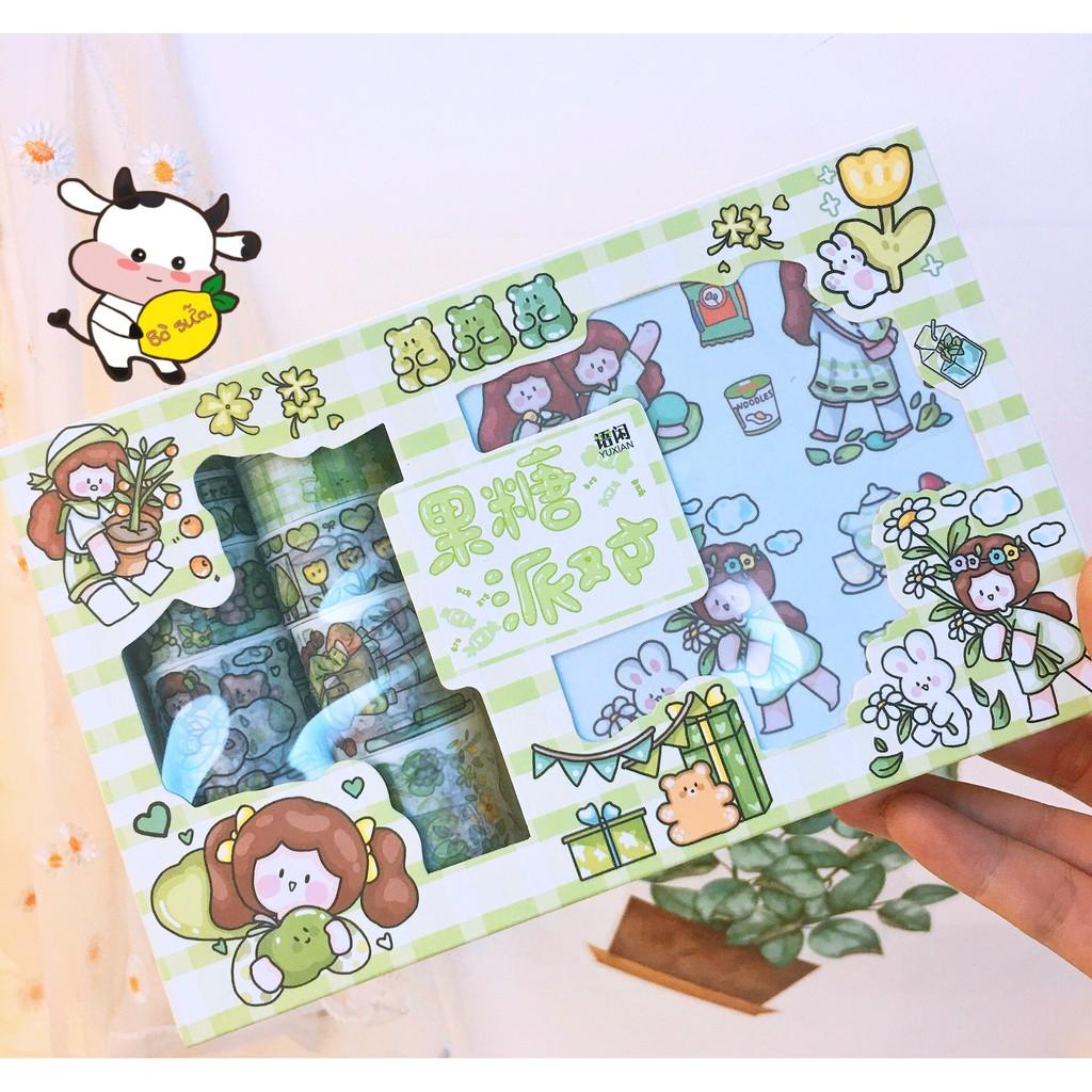 Set Washi Tape Sticker Xinh Đáng Yêu Anime Cute Trang Trí Góc Học Tập Vali Mũ Bảo Hiểm Sổ Tay Vở