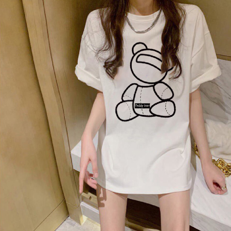 Áo Thun Nữ Màu Vàng Mơ In Họa Tiết Búp Bê Gấu