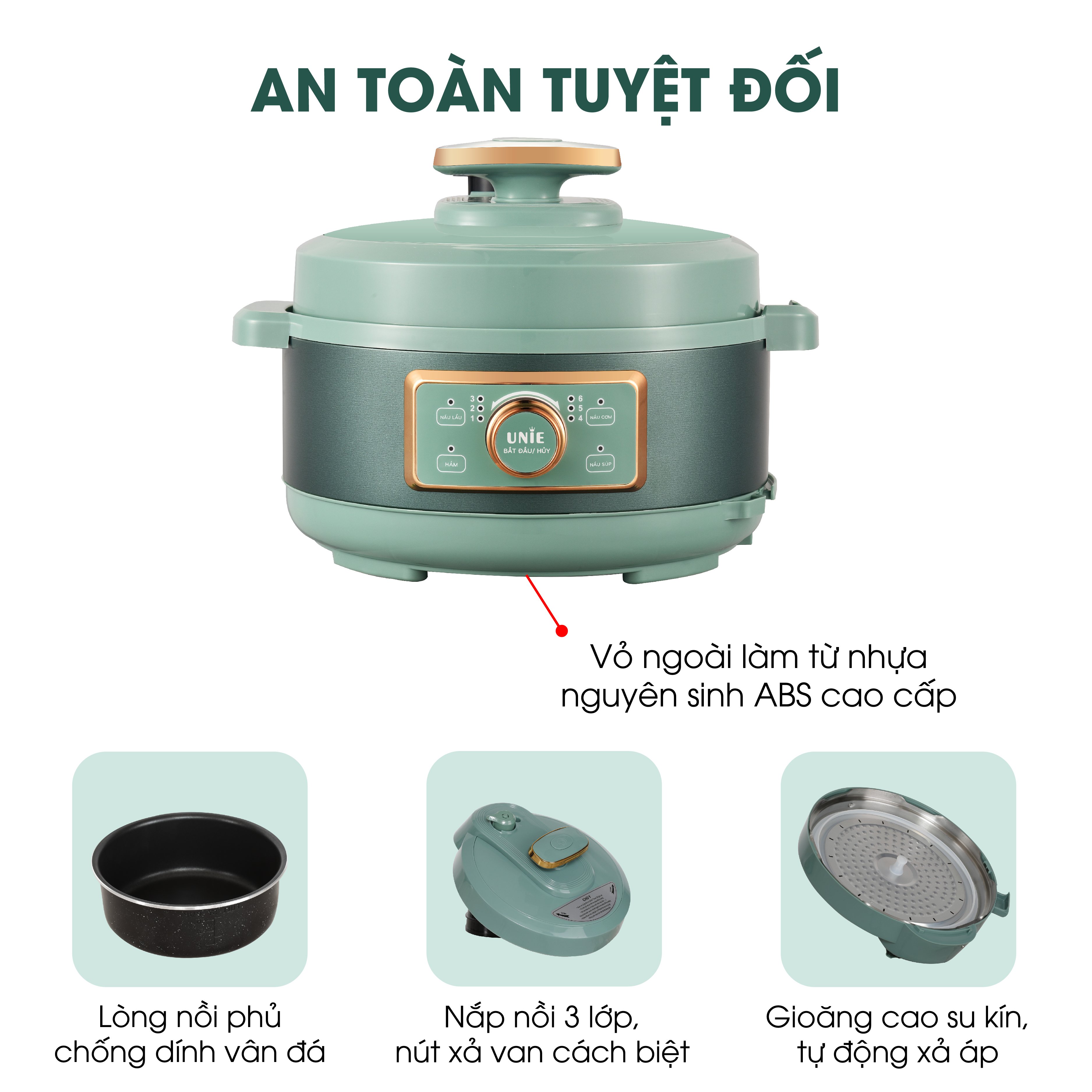 Nồi áp suất điện đa năng Unie UN630, công suất 1000W, dung tích 3L, hàng chính hãng