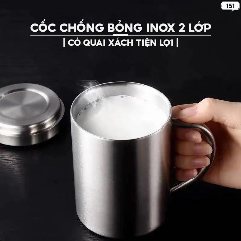 Cốc Inox 2 Lớp Có Kèm Nắp Inox 304 Ly Dung Tích 200ml Đong Trà Sữa Ly Uống Trà 151