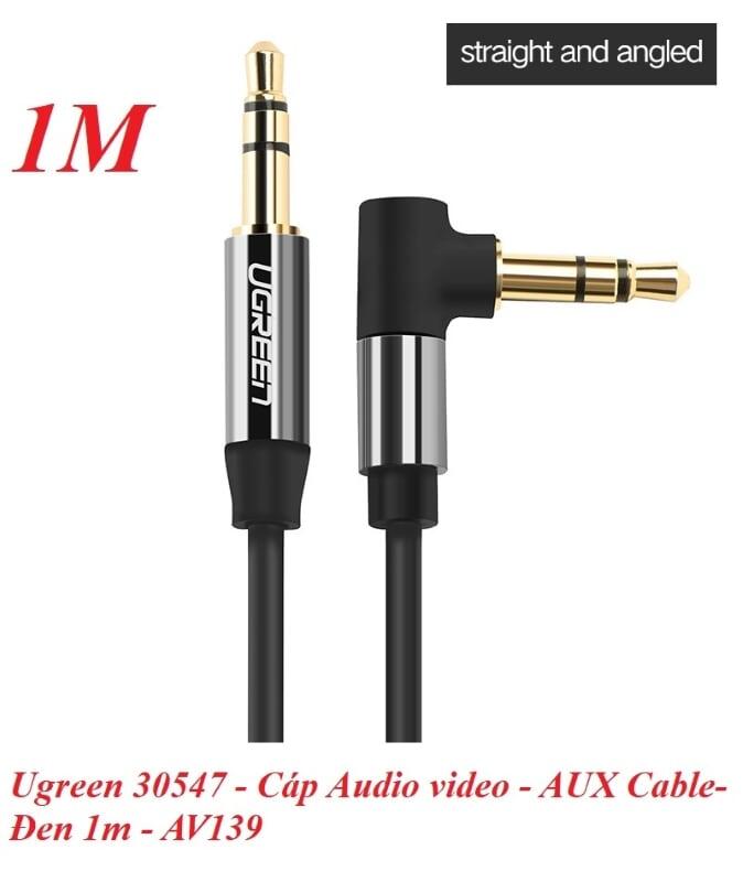 Ugreen UG30547AV139TK 1M màu Đen Cáp âm thanh 2 đầu 3.5mm dương đầu vuông góc mạ vàng - HÀNG CHÍNH HÃNG