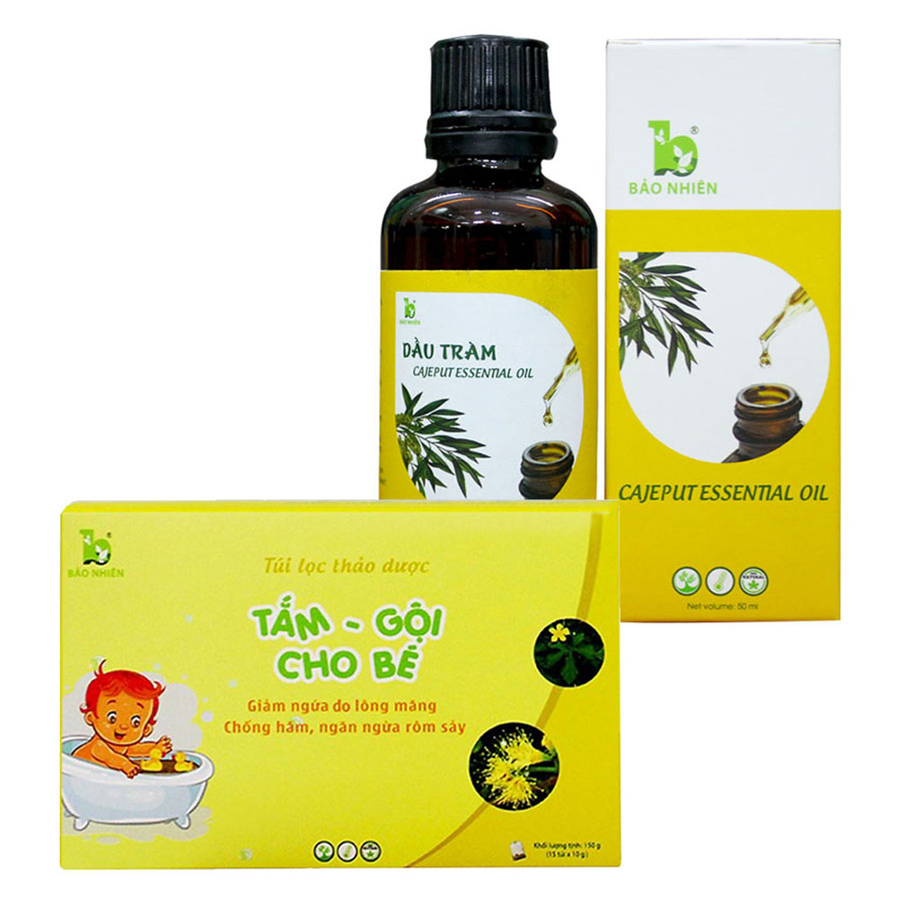 Combo Túi Lọc Thảo Dược Tắm Gội Cho Bé Và Dầu Tràm Bảo Nhiên Giúp Giảm Ngứa Chống Hăm Ngăn Ngừa Rôm Xảy Kháng Khuẩn Toàn Thân Cho Trẻ Nhỏ