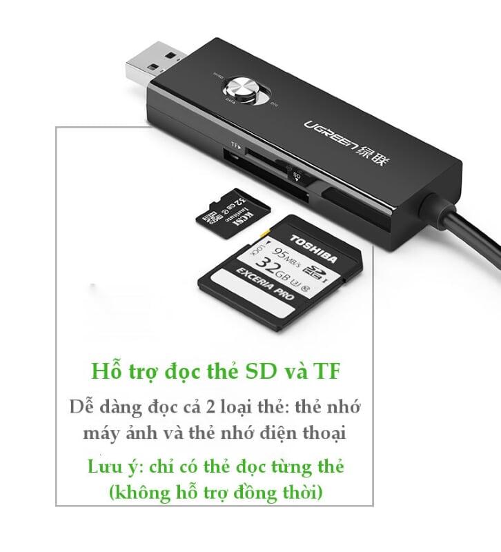 Ugreen UG30518US190TK 30CM màu Đen Cáp chuyển MICRO USB sang USB 2.0 đọc thẻ SD + TF hỗ trợ OTG - HÀNG CHÍNH HÃNG