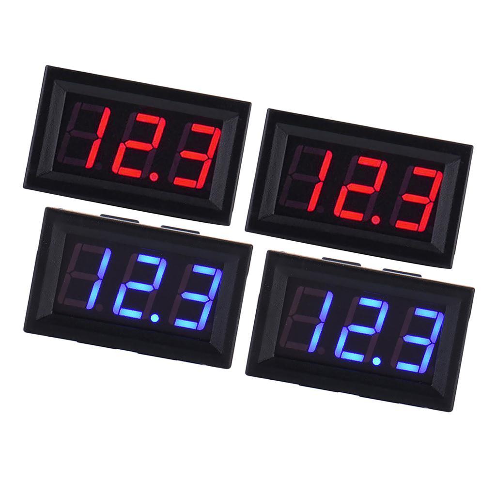 4Pcs DC5-120V LED Digital Volt Gauge Volt Panel Meter 2Wire 0.56inch Dual 3 Digital Tube 2xBlue+2xRed