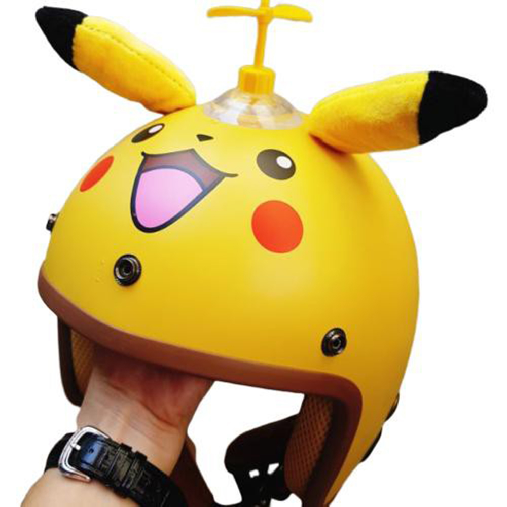 Combo Mũ bảo hiểm 3/4 pikachu hình thú vui nhộn có tai siêu ciu + Kèm chong chóng