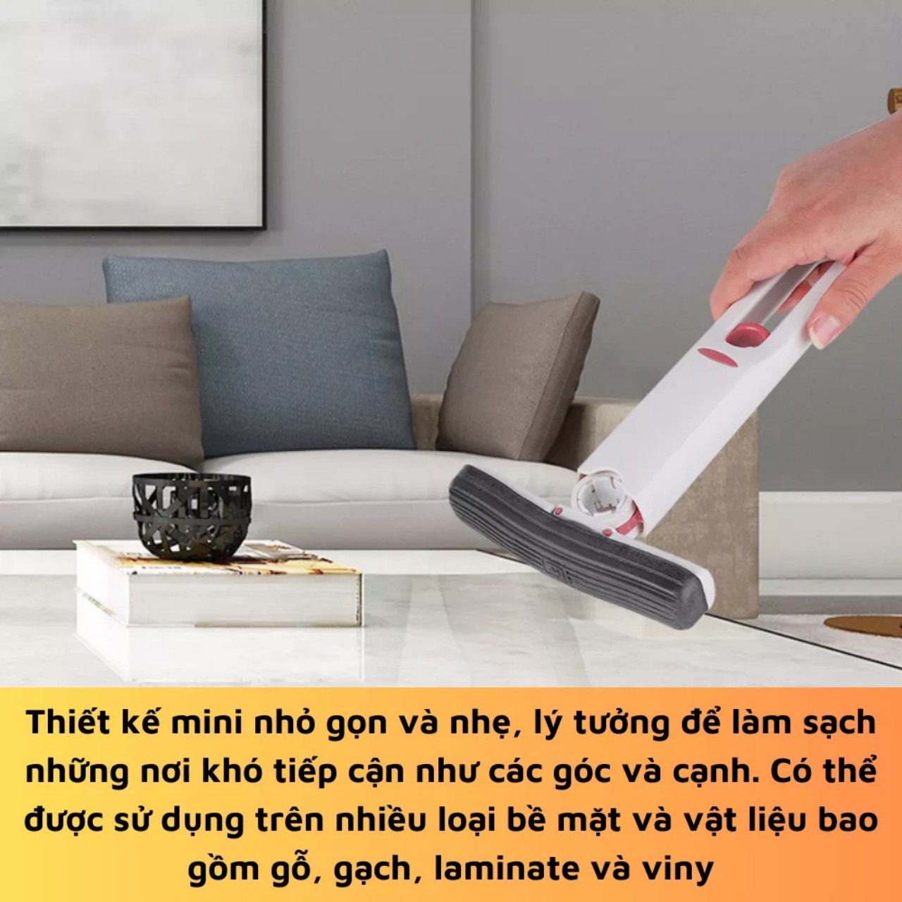 Cây lau kính tự vắt mini gấp gọn, dụng cụ lau vê sinh nhà bếp