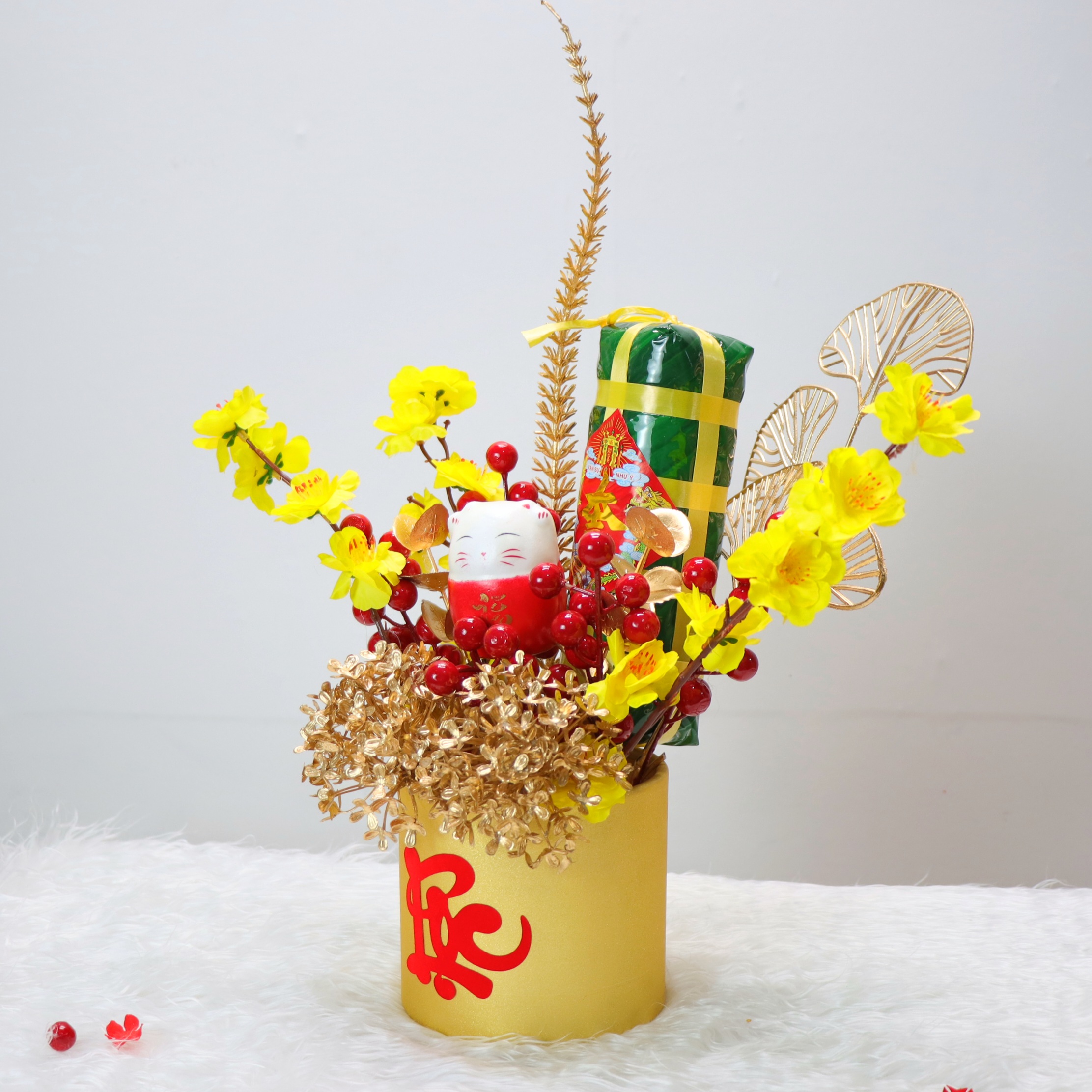 Chậu Đào Đông Trang Trí TẾT A12 May Mắn Tài Lộc – Handmade