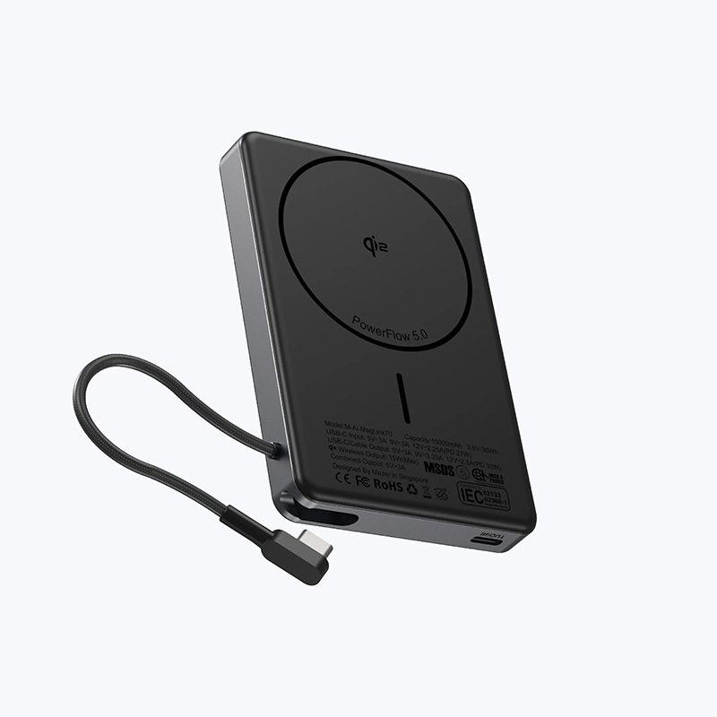 Pin Dự Phòng Không Dây Kèm Cáp MAZER MagLink70 Ai Qi2 15W/PD30W 10.000 mAh Chứng Nhận 3C Màn Hình Hiển Thị Thông Minh Hàng Chính Hãng