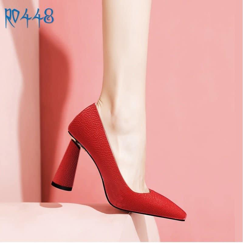 Giày cao gót nữ đẹp đế vuông 8 phân hàng hiệu rosata ba màu đen đỏ nâu ro448