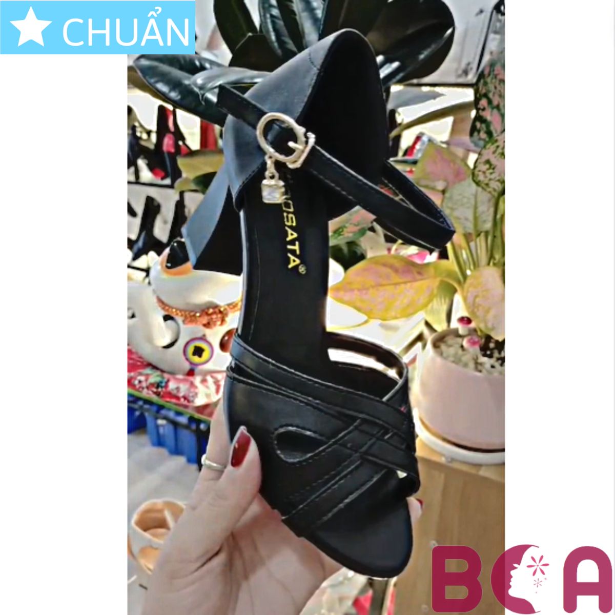 Giày cao gót nữ 7p RO418 ROSATA tại BCASHOP hở mũi, kiểu SANDAL đan từ nhiều sợi nhỏ rất tôn dáng chân - màu đen