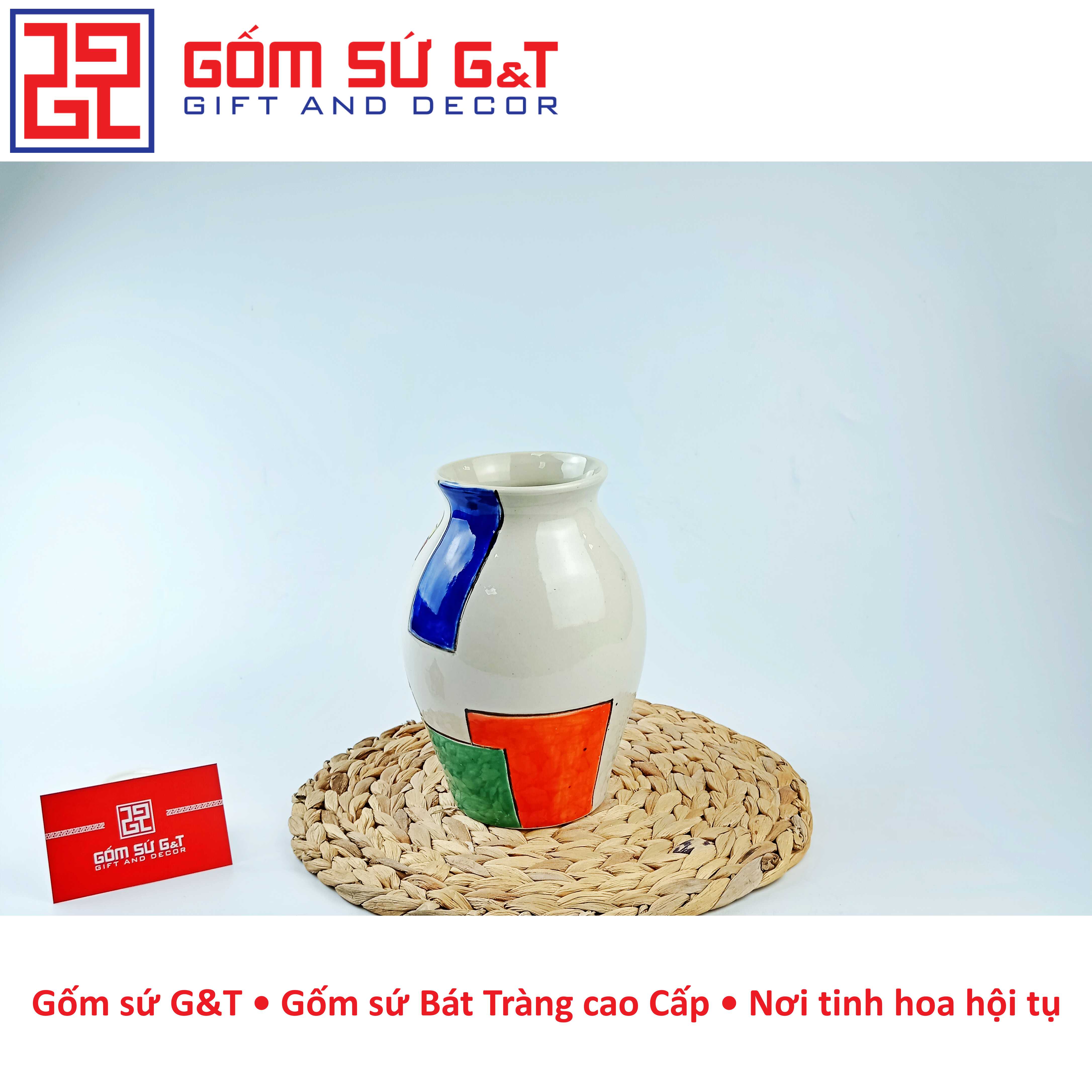 Lọ hoa dáng đu đủ khắc chuồn xanh Gốm Sứ G&amp;T