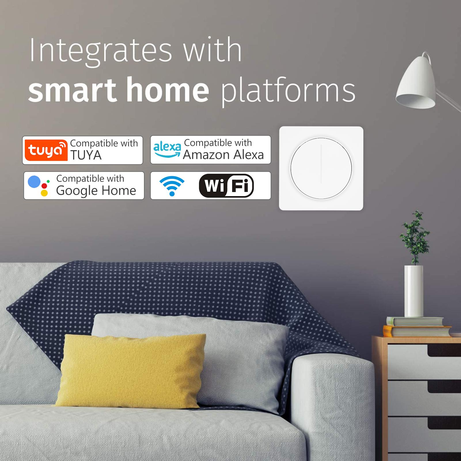 Smart WiFi Light Switch Compatible with Alexa Google Home with Remote Control Single-Pole Neutral Wire Required Tuya