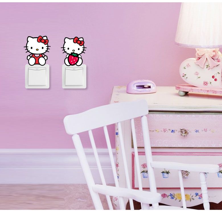 10 hình dán công tắc Mèo kitty dễ thương ngộ nghĩnh có keo sẵn
