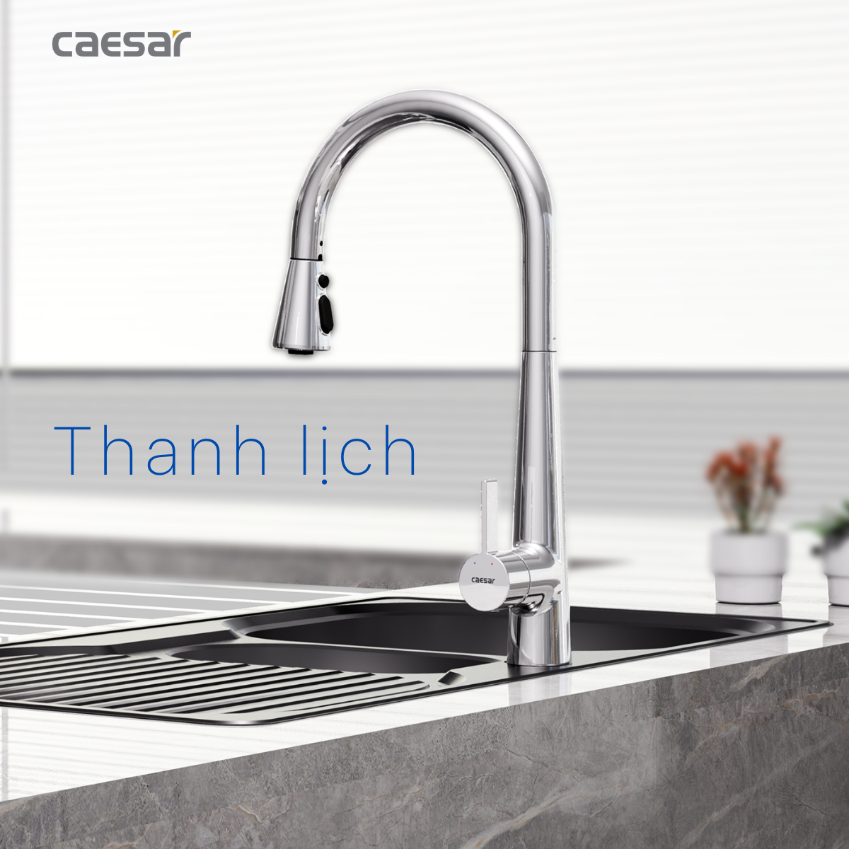 Vòi Rửa Bát Rút Dây Nóng Lạnh K905C Caesar