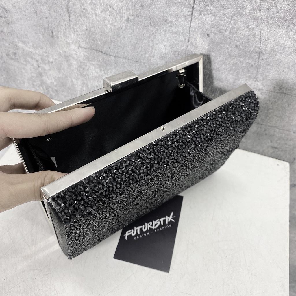 Clutch đính đá lấp lánh, túi đá bling đen, trắng siêu xinh PK081, PK082 FuturistiX