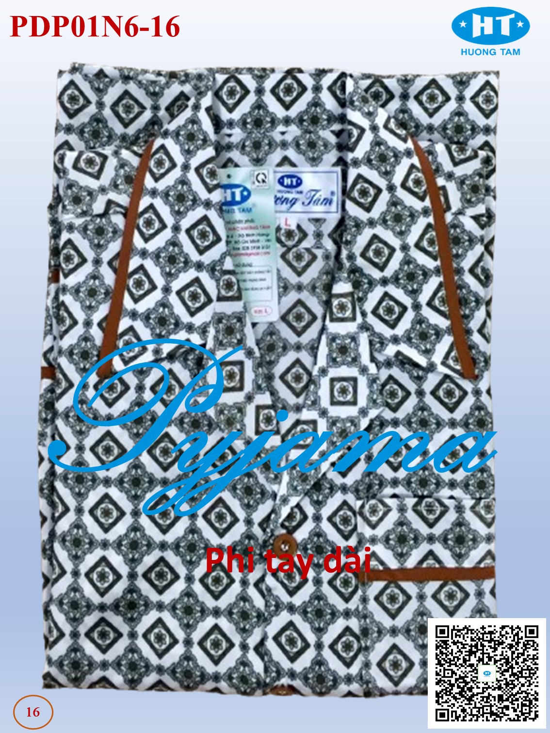 Bộ Pyjama HUONGTAM Phi tay dài nam cao cấp(PDP01N6). Chất liệu vải polyester mềm mại, thoáng mát, không phai màu