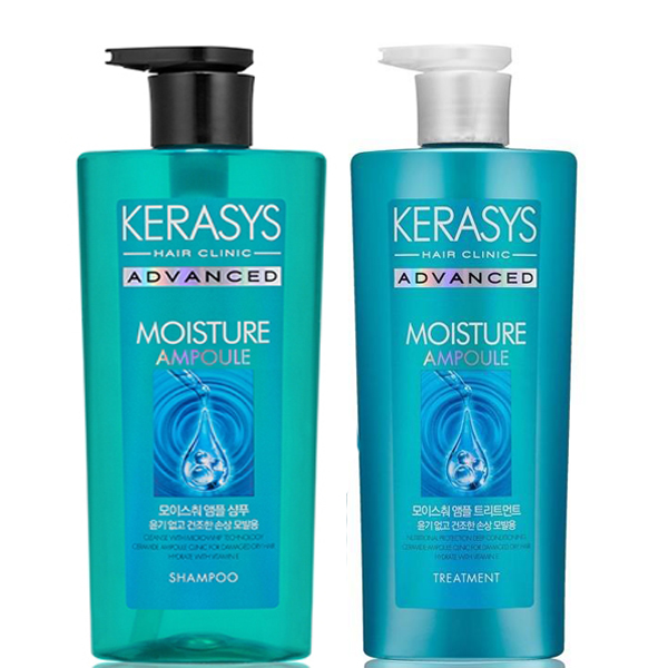 Dầu xả Kerasys Advanced Ampoule Moisture dưỡng ẩm cho tóc khô xơ Hàn Quốc 600ml tặng kèm móc khóa