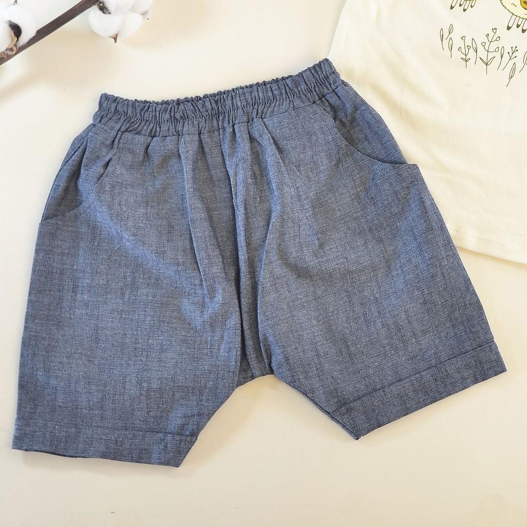 Quần short linen màu xám đáy thụng cho bé trai