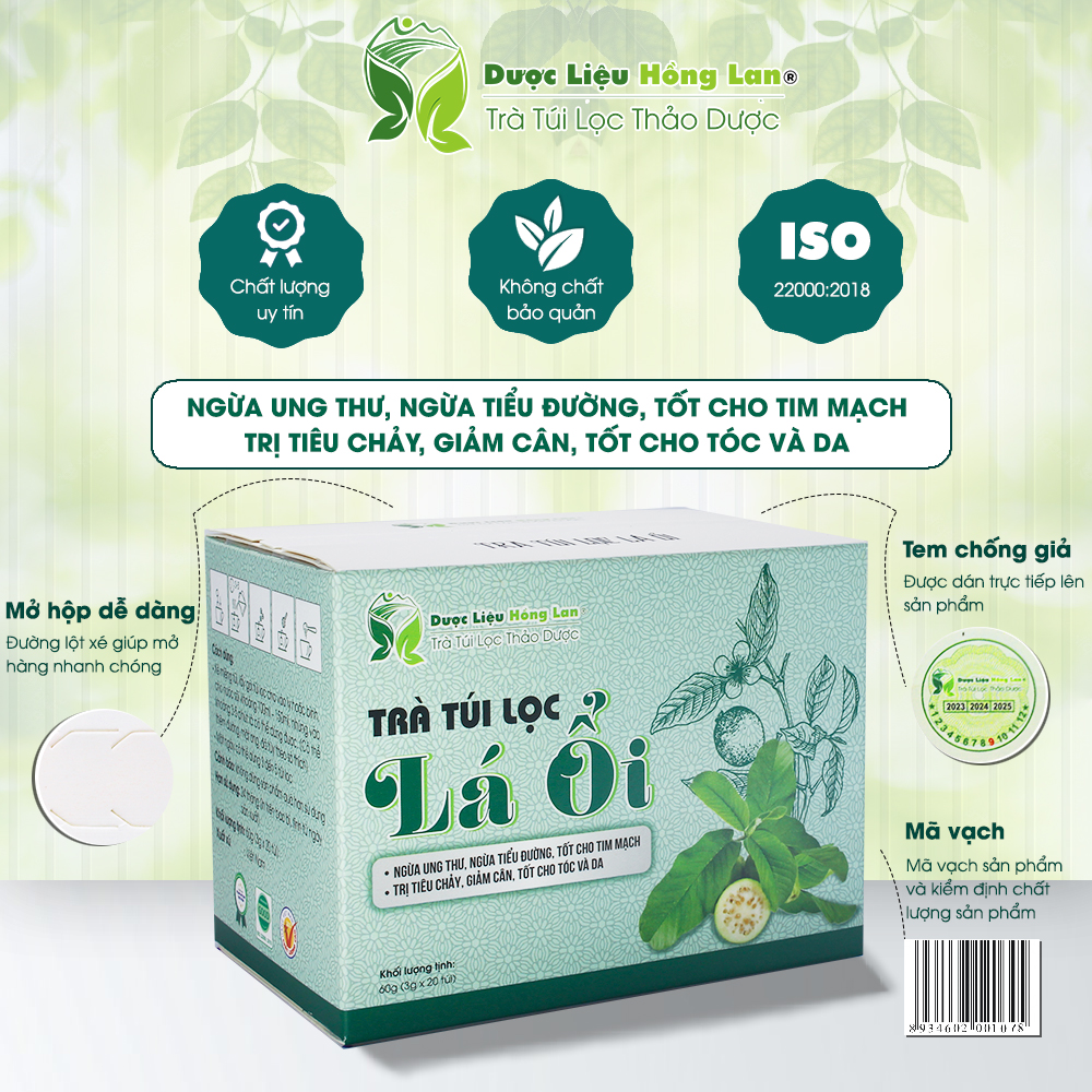 Trà Túi Lọc Lá Ổi 60g (20gói x 3g) Dược Liệu Hồng Lan