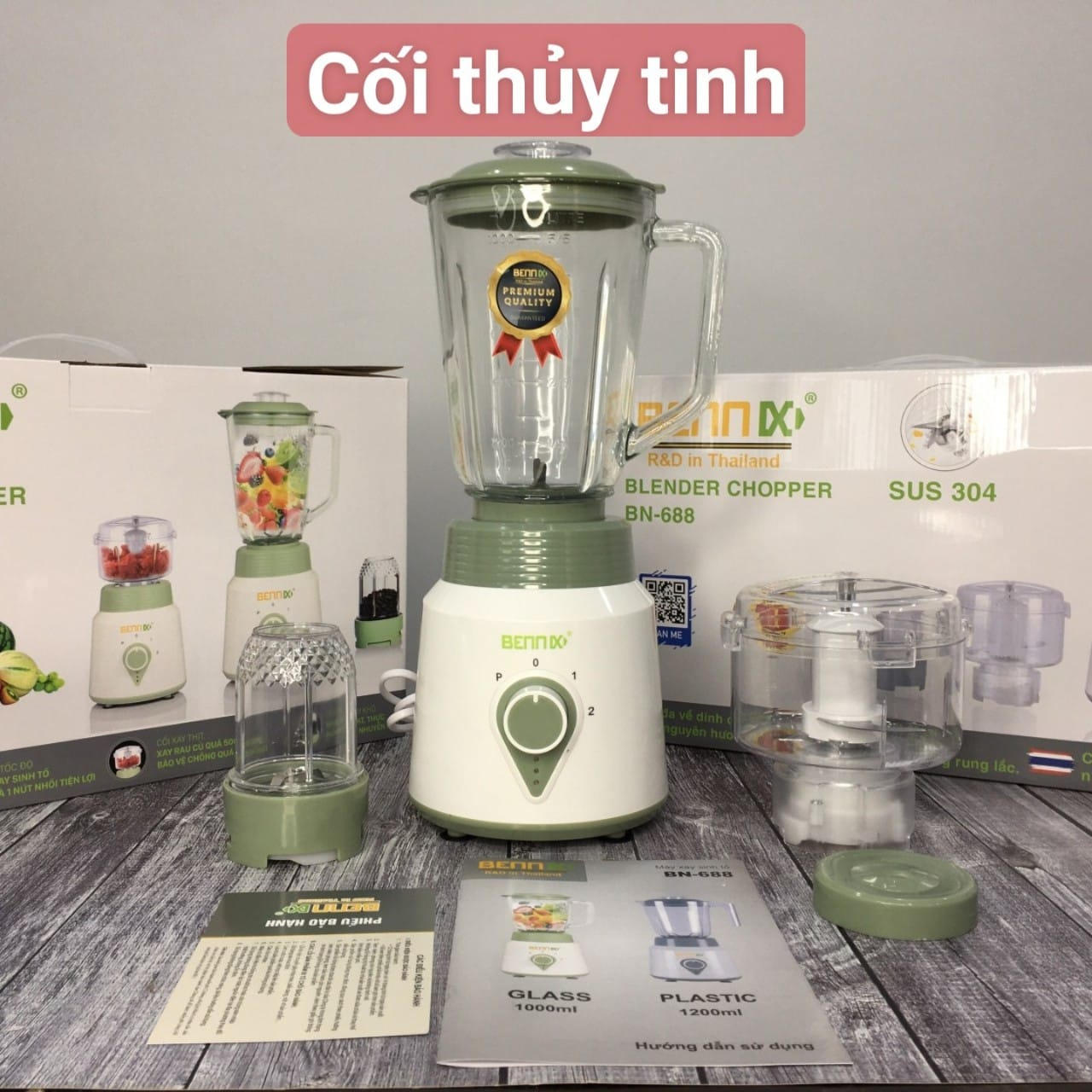 Máy xay đa năng Bennix Thái Lan BN-688 Glass 1000ml - Hàng chính hãng