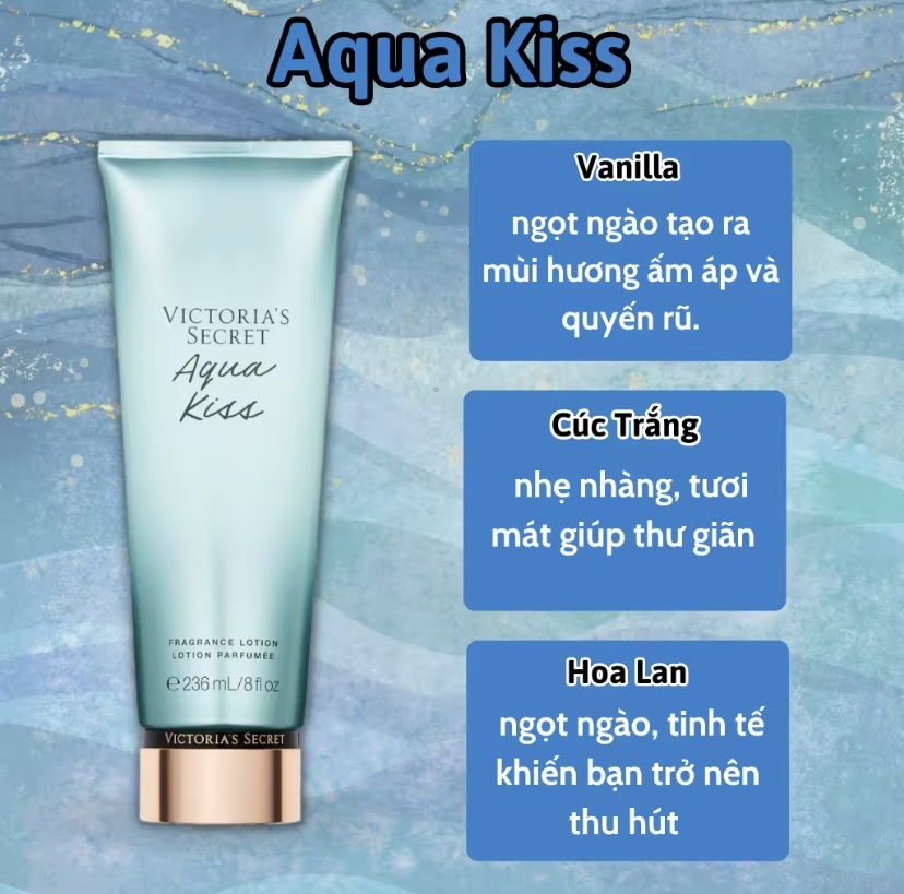 Victoria Secret Aqua Kiss Chính Hãng - Body Mist Victoria Secret Aqua Kiss 250ml & Lotion Victoria Secret Aqua Kiss Chính Hãng 236ml