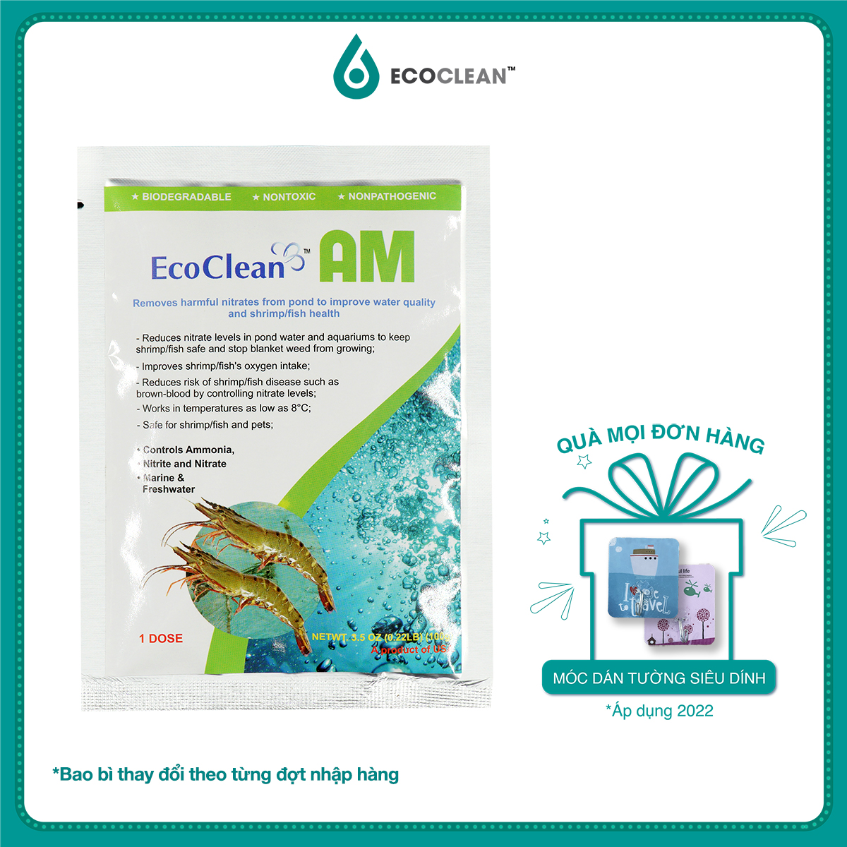 EcoClean AM - Men Vi Sinh Xử Lý Khí Độc Trong Ao Nuôi Tôm, Cá - Gói 100g