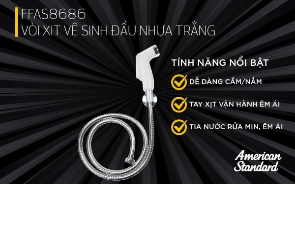 Vòi xịt vệ sinh  American Standard - FFAS8686 (đầu nhựa lõi đồng, dây xịt mạ crom )