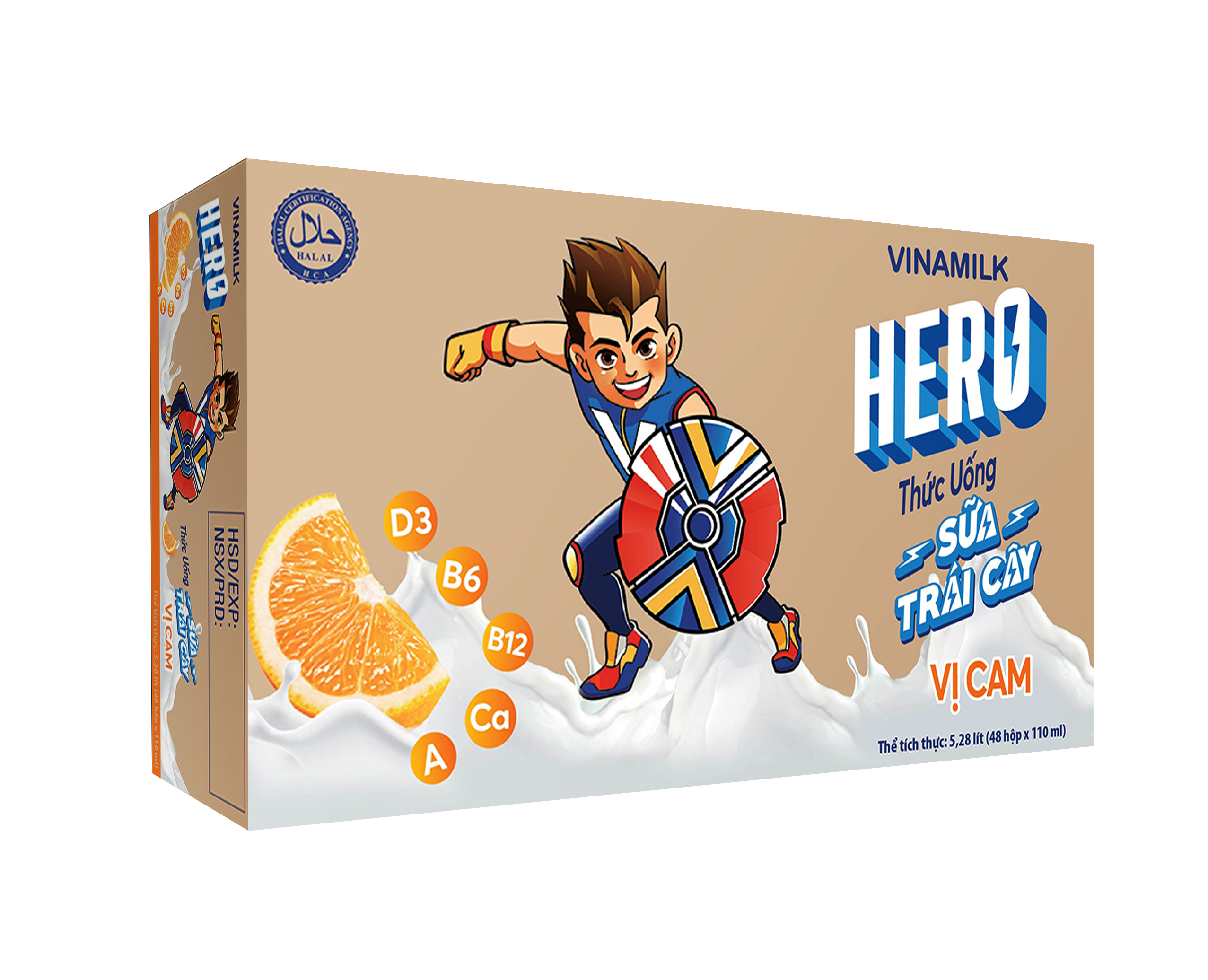 THỨC UỐNG SỮA TRÁI CÂY HERO VỊ CAM - THÙNG 48 HỘP X 110ML