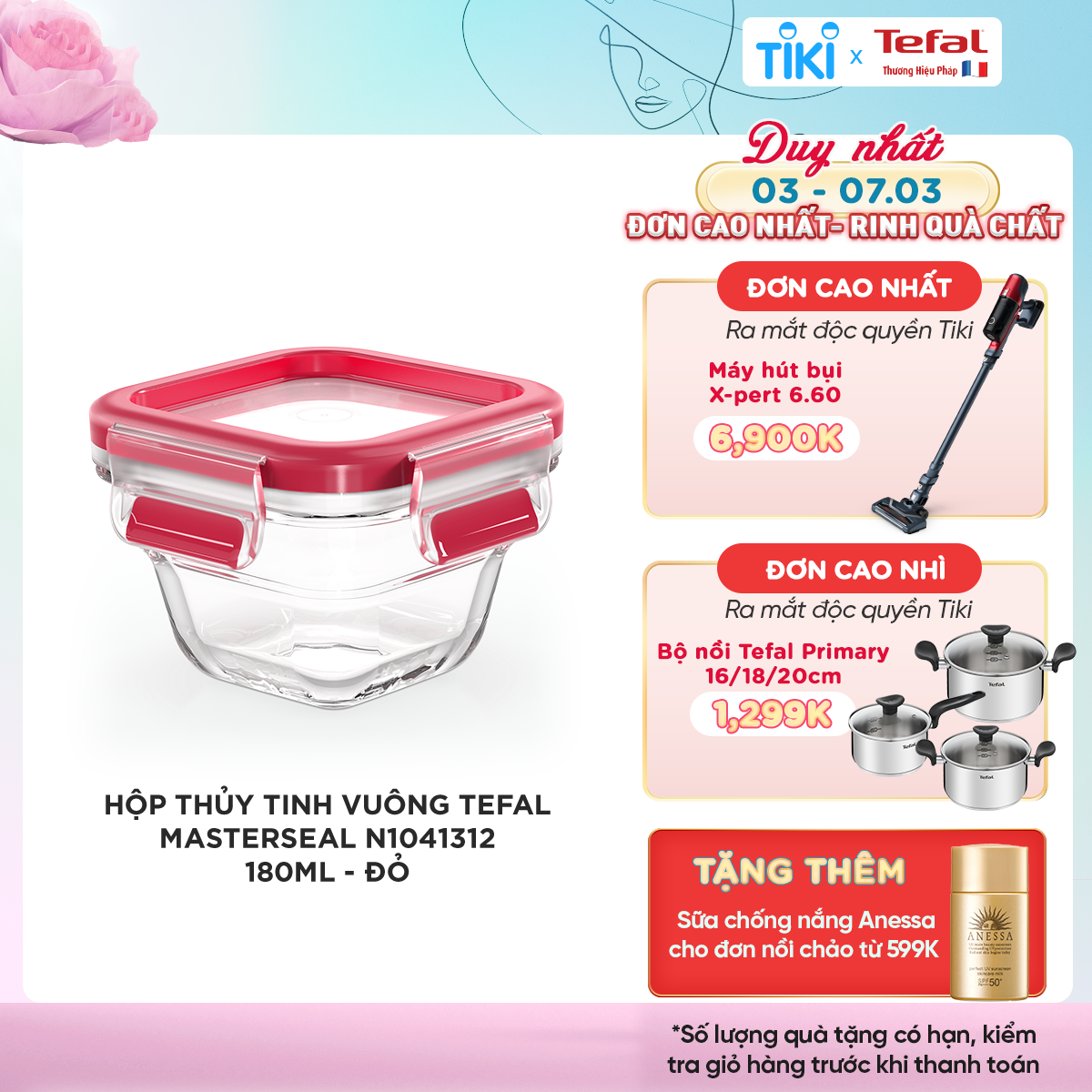 Hộp bảo quản thực phẩm thủy tinh Tefal Masterseal Glass 180ml - Hàng chính hãng