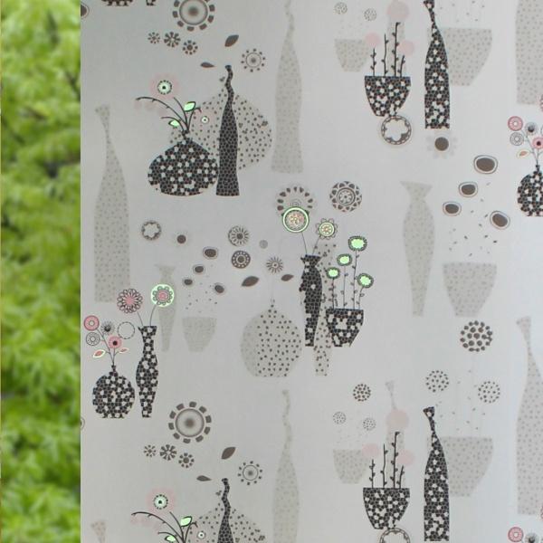 5M Giấy Dán Kính Họa Tiết bình hoa nghệ thuật Không Cần Keo - Khổ 0.6m