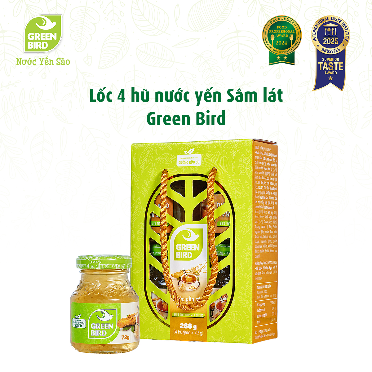 Nước Yến Và Sâm Lát Green Bird Tăng Sức Đề Kháng Hũ 72g