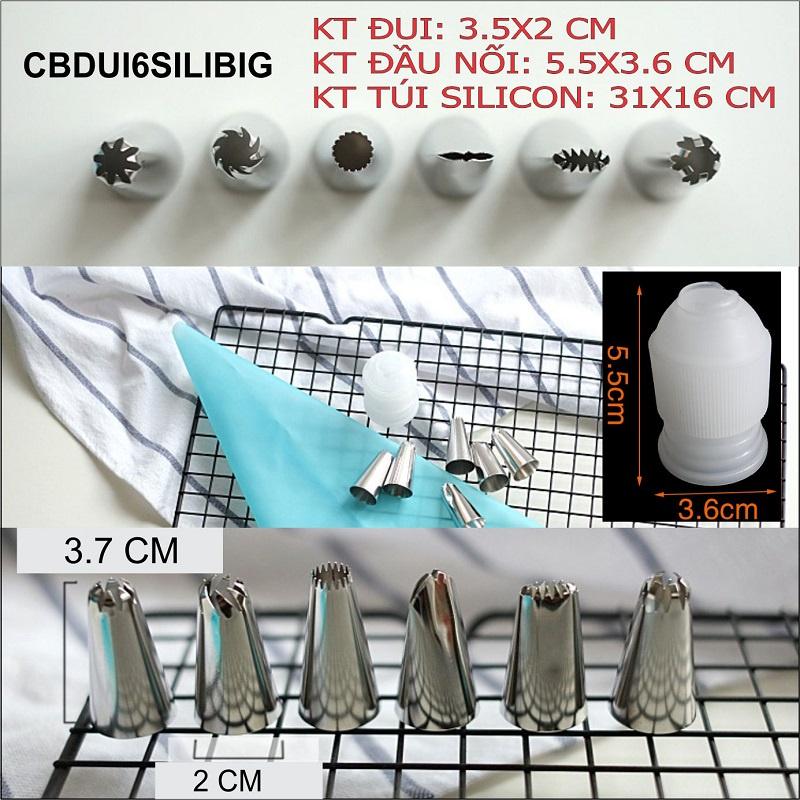 Đui Bắt Kem Làm Bánh Sinh Nhật Set 6 Đuôi Bắt Kem Tặng Kèm Đầu Nối Và Túi Bơm Kem Silicon Cao Cấp 8pcs - CBDUI6