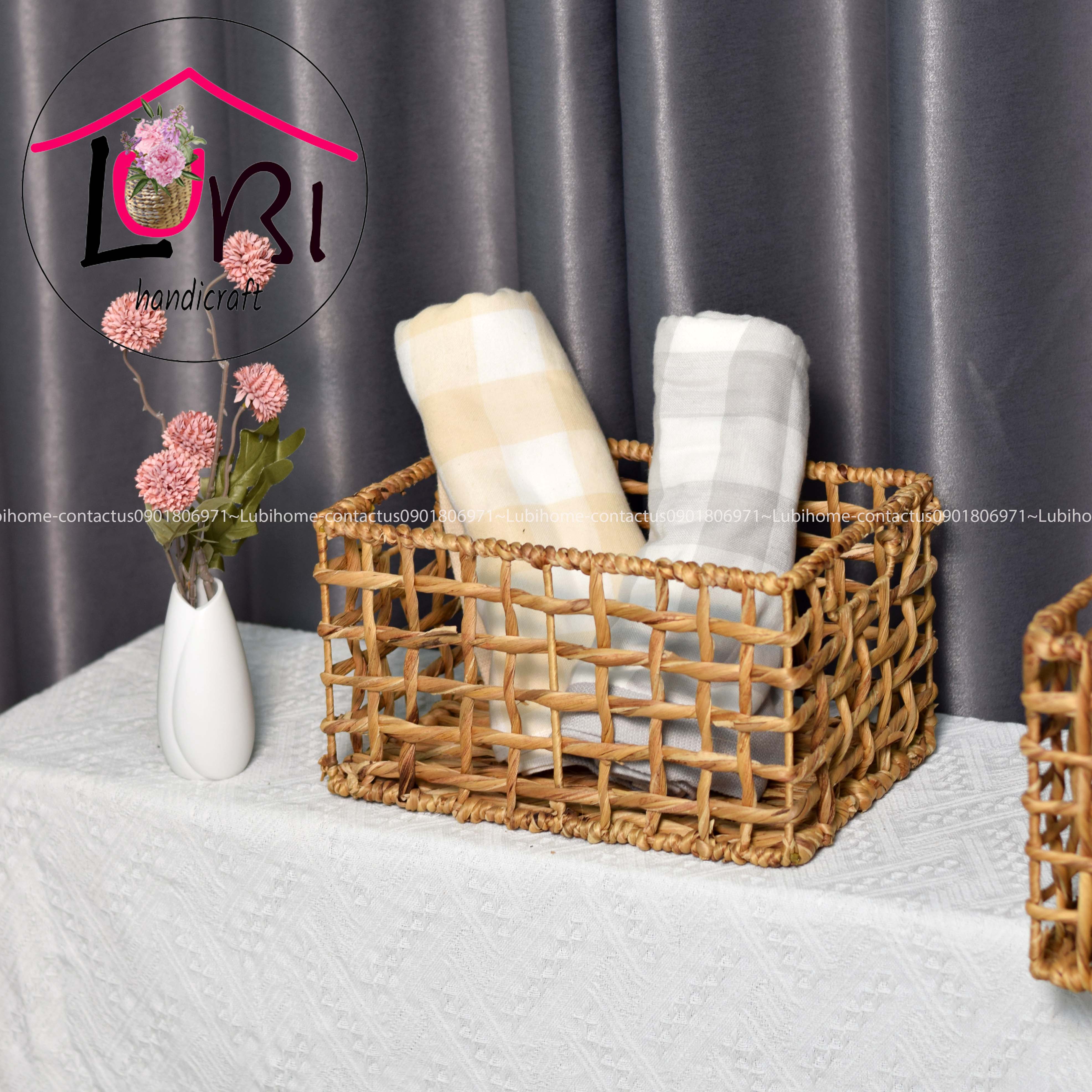 Lubihandicraft - Khay đựng đồ lục bình chữ nhật đan karo - xinh xắn
