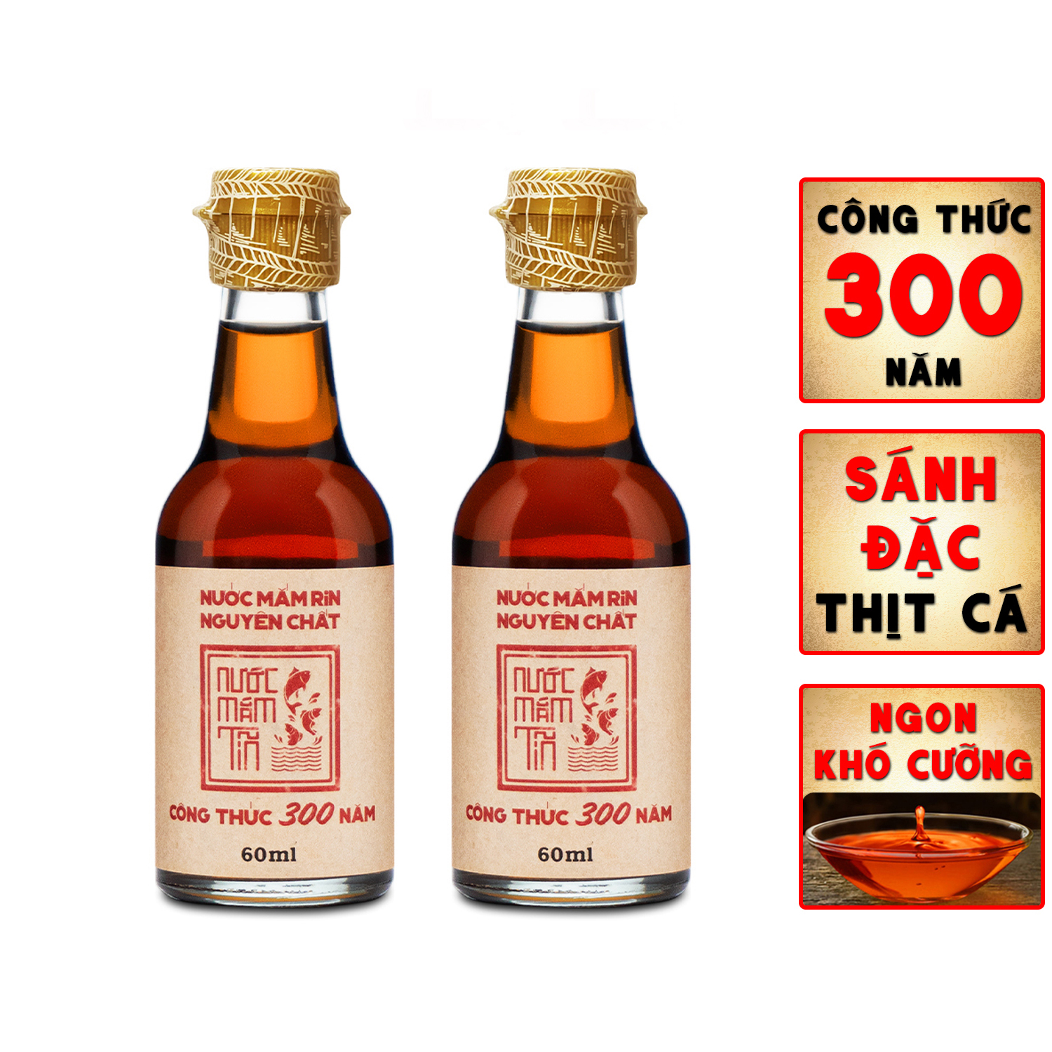 Combo 2 Chai Nước Mắm Tĩn cá cơm than Nhãn Đỏ Mini 40N 60ml/chai Rin Nguyên Chất Truyền Thống