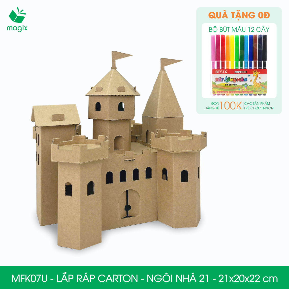 MFK07U - 21x20x22 cm - Mô hình ngôi nhà lắp ráp từ bìa carton cao cấp, nhà giấy carton mini sáng tạo