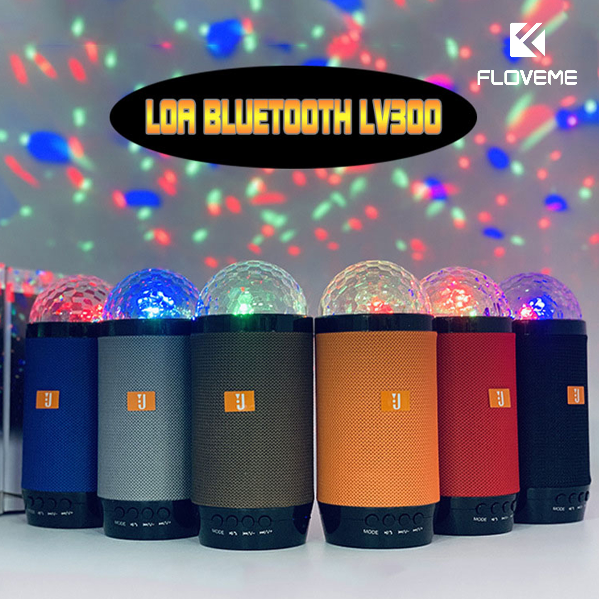 Loa Bluetooth Không Dây FLOVEME JBL LV300 Kèm Đèn Sao Lung Linh Nghe Nhạc Hay, Hỗ Trợ Cắm USB, Thẻ Nhớ TF Nhỏ Gọn - Hàng chính hãng