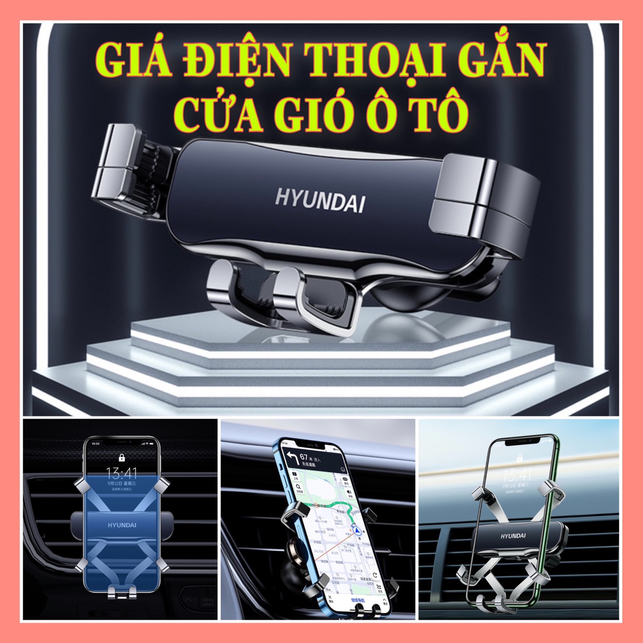 Giá đỡ điện thoại cao cấp gắn cửa gió điều hòa ô tô xe hơi chất liệu thép hàng không