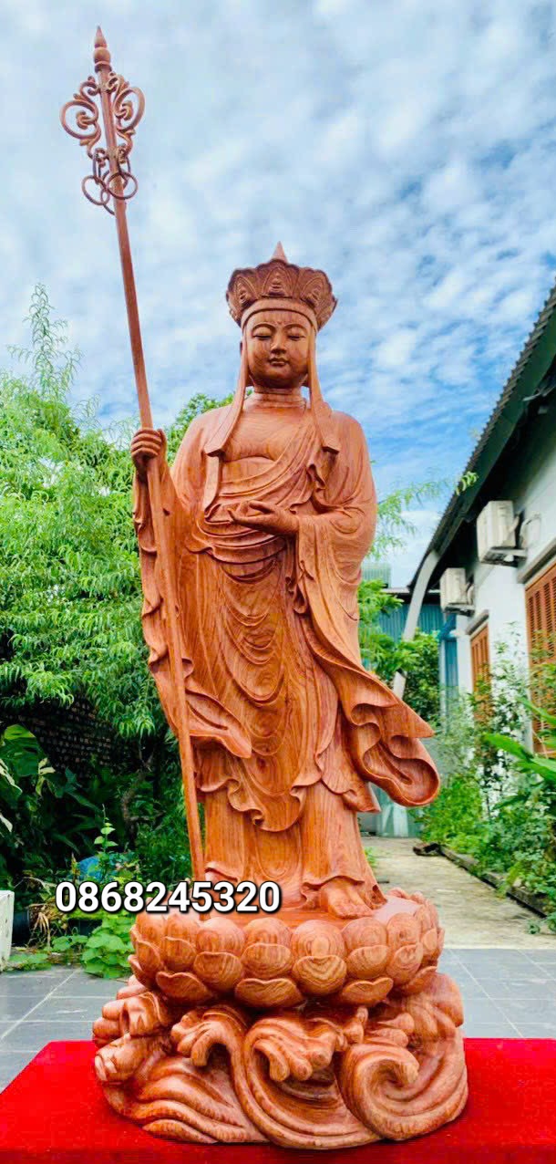 Tượng phật địa tạng vương bồ tát bằng gỗ hương đá kt cao 60×23×21cm