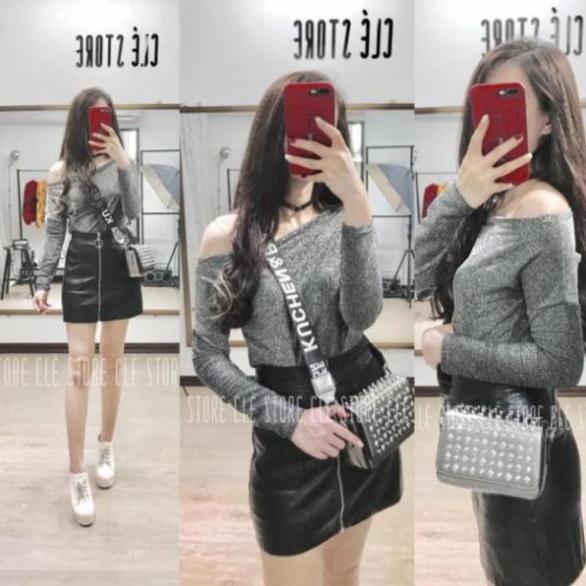 Áo thun nhũ hở vai tay dài