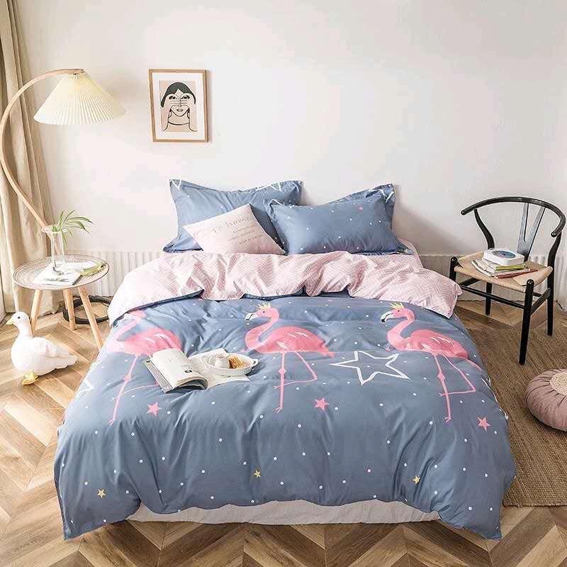 Bộ chăn ga Cotton Poly con cò hồng mẫu mới - Hàng nhập khẩu