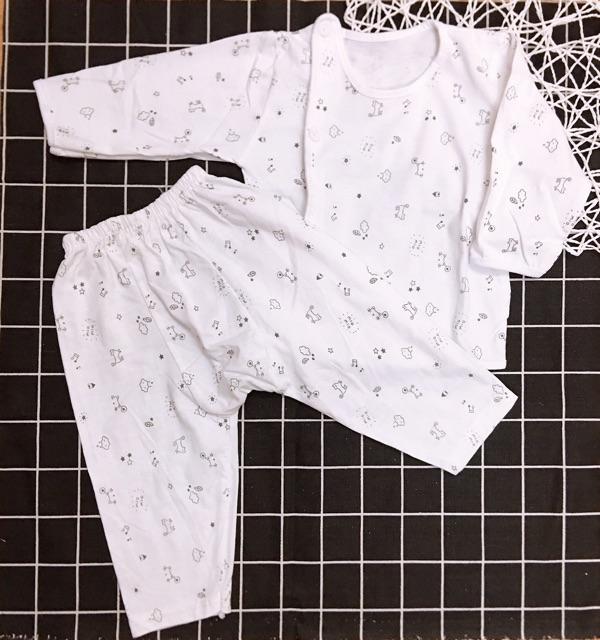 (MS39)Bộ sơ sinh cotton BABY thu đông dài tay quần đáp đũng bo gấu cho bé 3-9kg