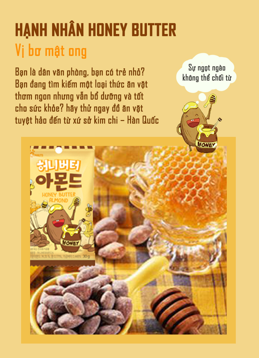 Hạnh Nhân vị Bơ Mật Ong Sunnuts Size Lớn (180g) Honey Butter Almond Nhập Khẩu Hàn Quốc