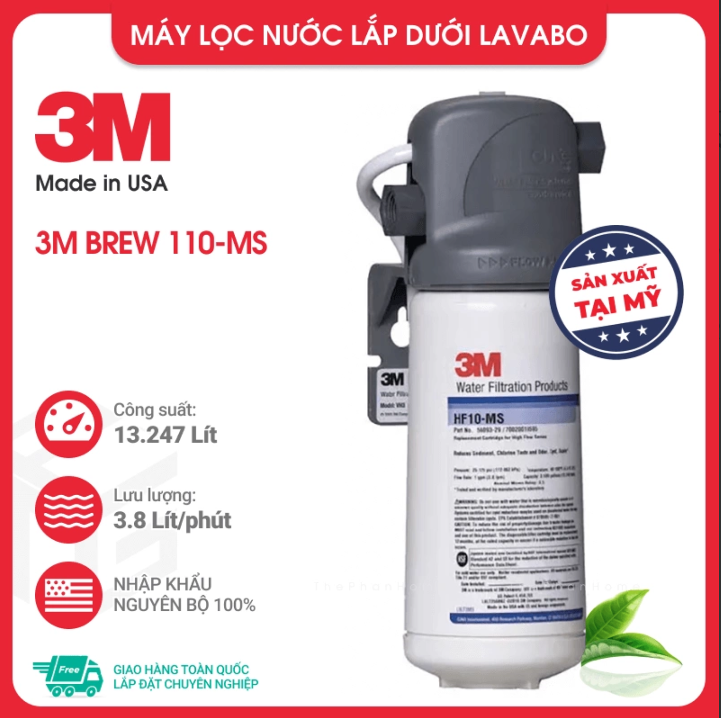 Máy Lọc Nước 3M BREW 110-MS Sử Dụng Lõi lọc nước 3M HF10-MS Hàng Chính hãng 3M