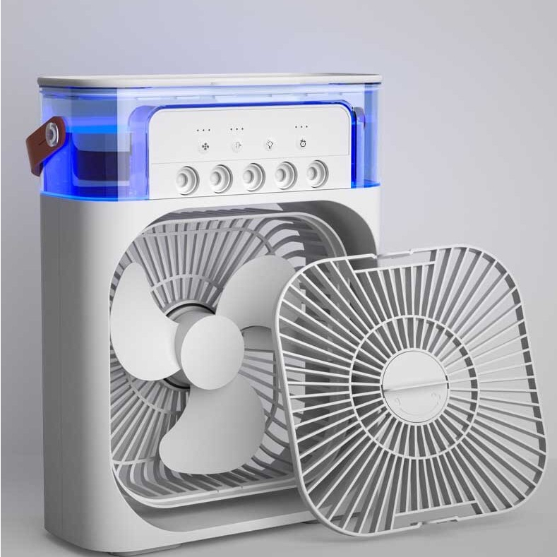 Quạt phun sương, máy điều hòa hơi nước Hàng chính hãng MINI COOLING FAN/ làm mát không khí để bàn làm việc, phòng ngủ, có thể xông tinh dầu, có ngăn đá kèm đèn led, hẹn giờ