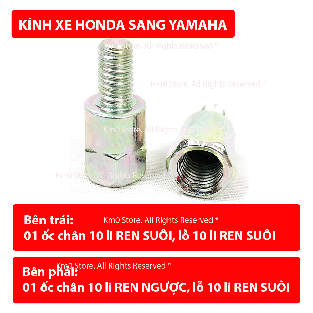 Bộ 02 ỐC CHUYỂN ĐỔI Chân Gương Xe Yamaha Sang Honda &amp; Ngược Lại